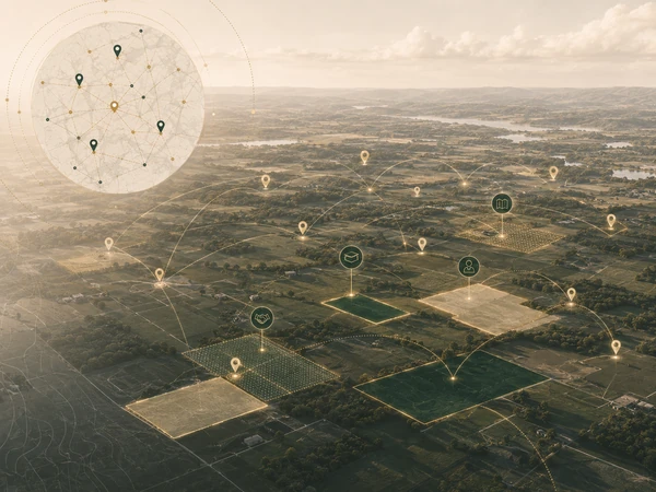 Local partner origination — land parcels, relationship pins, off-market opportunity mapping