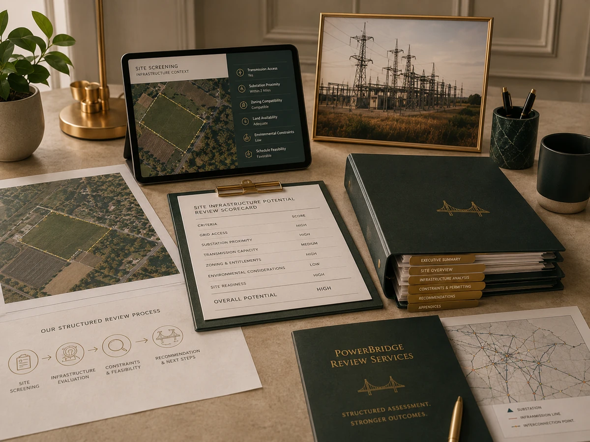 PowerBridge Review Services — Site screening scorecard, submission binder, and review materials