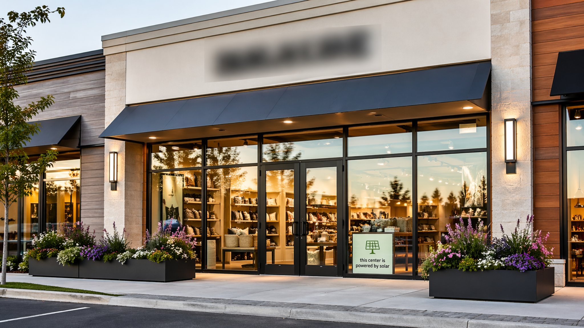 Commercial retail storefront in solar-powered shopping center